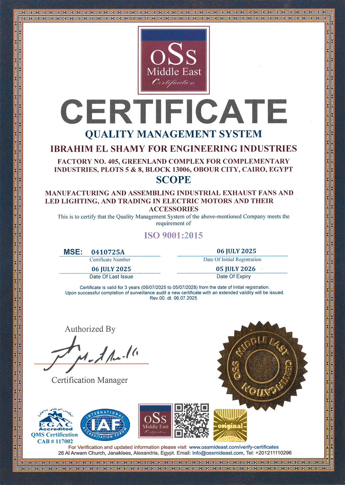 ISO 9001:2015 Certificate
